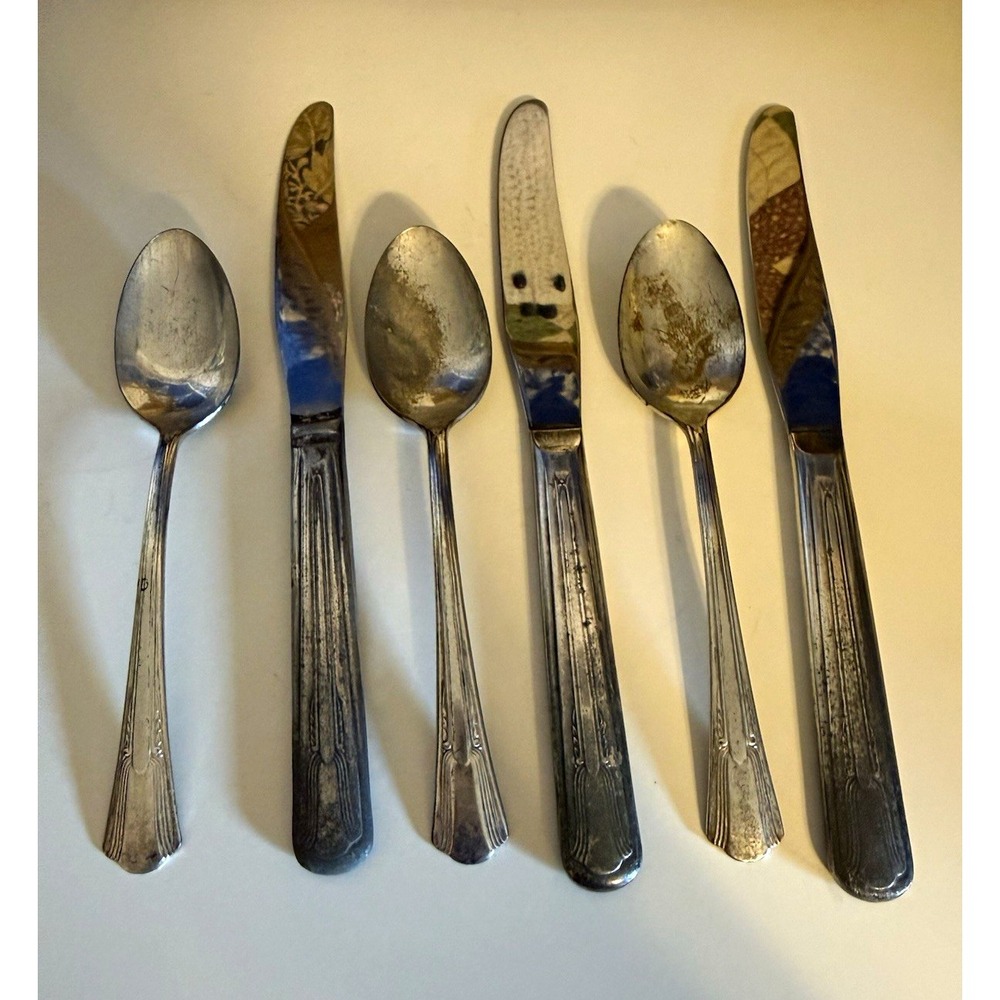 Stainless Steel Floral Handle Flatware Set, 2 Knives & 4 Spoons, Silver